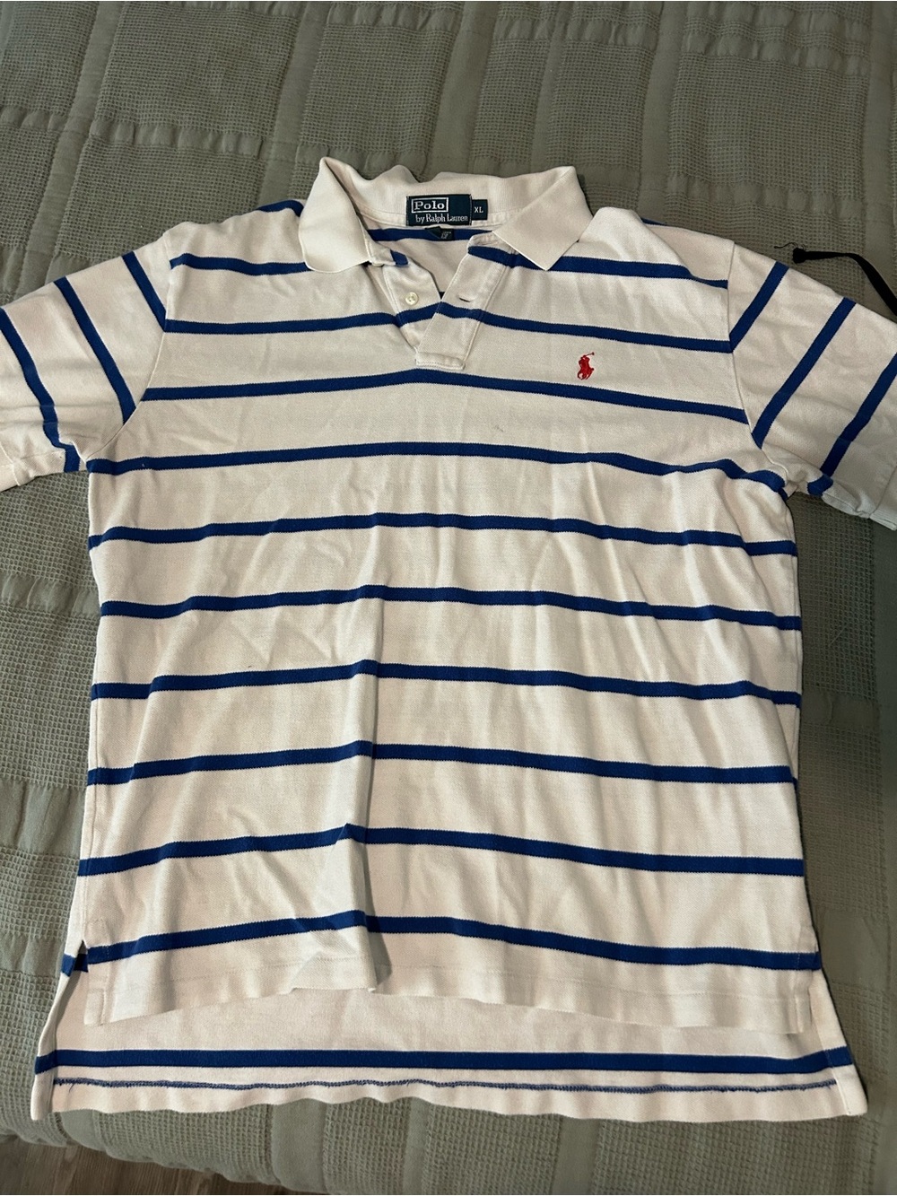 Polo by Ralph Lauren White Polo with Blue Stripes and Red Pony